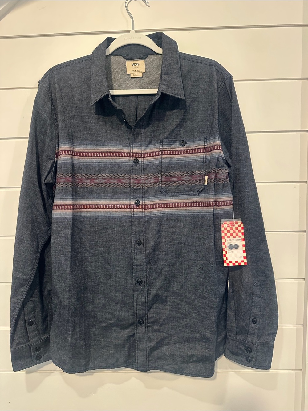 Vans Men’s Dark Blue Button-Down Shirt with Horizontal Stripe
